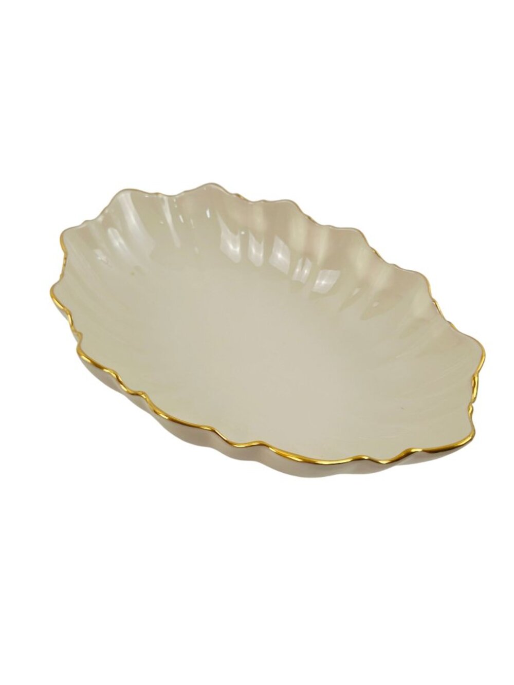 Lenox Symphony Centerpiece Serving Bowl Oval Scalloped Footed Gold Trim Ivory